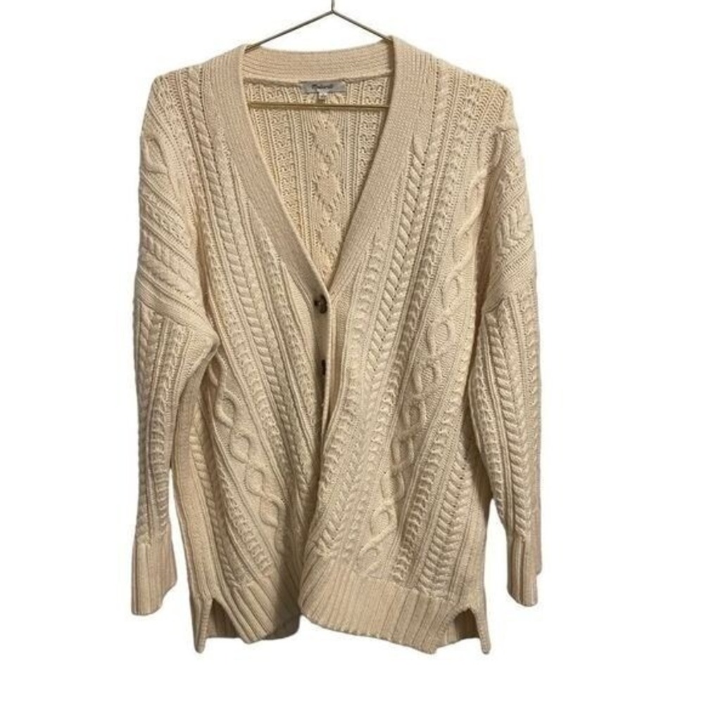 Madewell Cream Cable Knit Oversized Cardigan Sweater V-Neck Button Front Medium